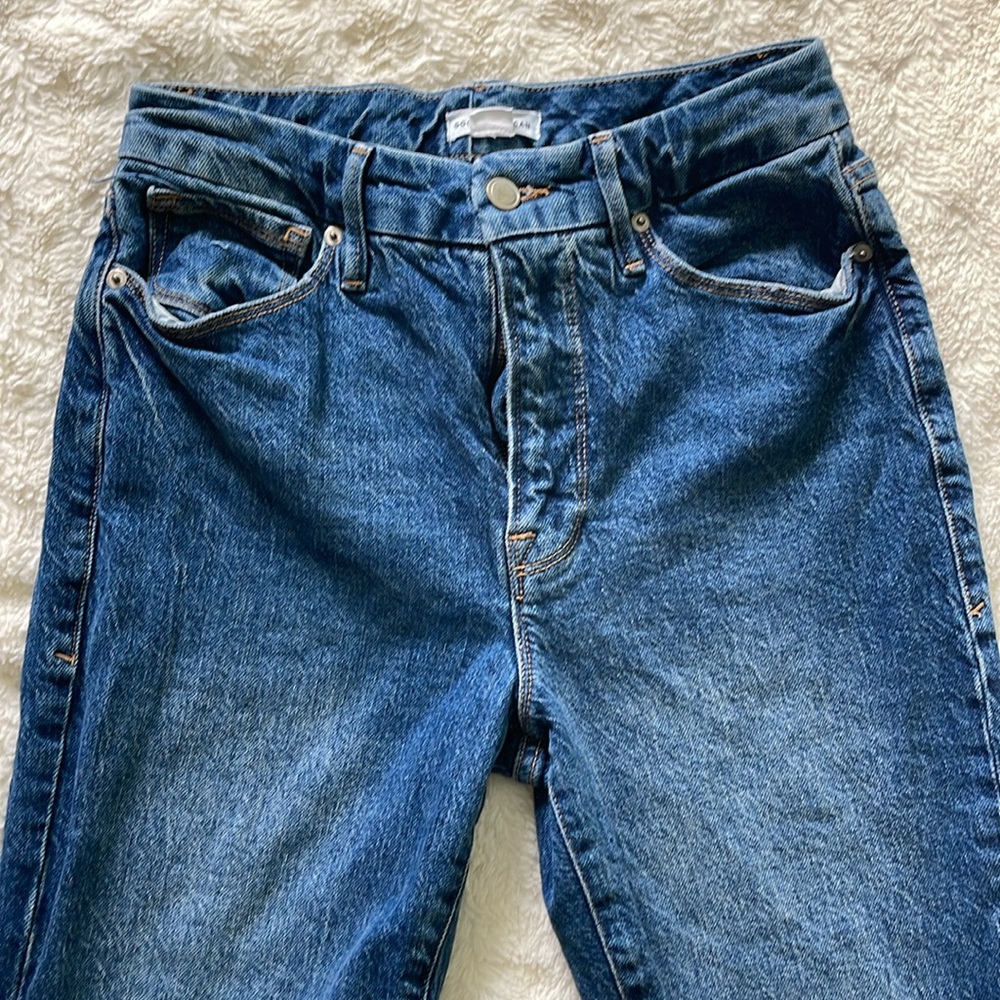 Good American Good Crop Raw hem slim blue. - Picture 3 of 7